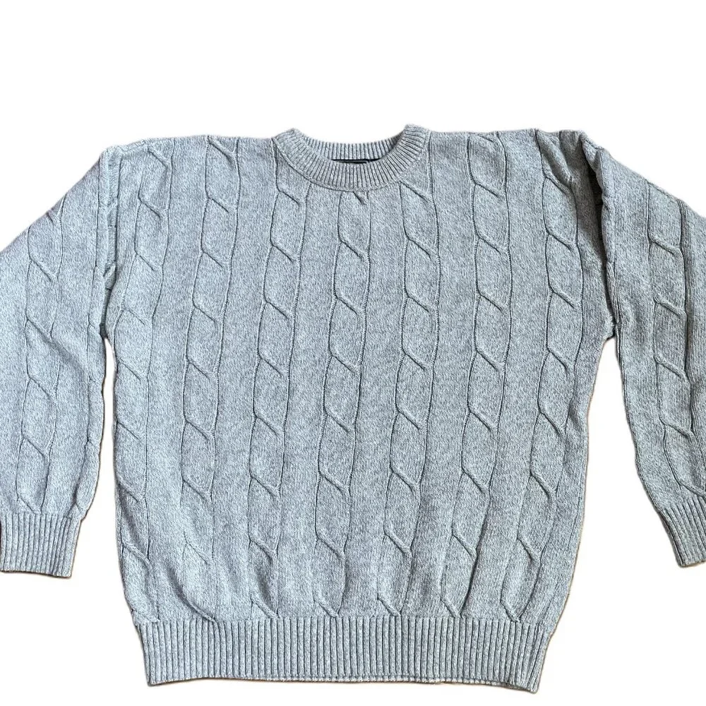 Vintage GANT USA Grey Cable Knit Sweater - Old Money Aesthetic L